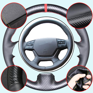 Housse de <span class=keywords><strong>volant</strong></span> de voiture personnalisée cousue <span class=keywords><strong>à</strong></span> la main en fibre de carbone et <span class=keywords><strong>cuir</strong></span> microfibre pour Hyundai Genesis 2015 2016 - Product Image 2