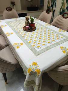 White Yellow Floral Tablecloth Cotton Printed <b>Dining</b> <b>Table</b> Cover Decorative <b>Table</b> Linen Kitchen <b>Dining</b> Washable Cover - Product Image 3