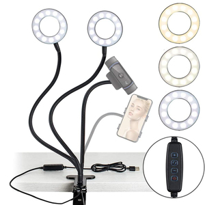 Aro de <span class=keywords><strong>Luz</strong></span> para Selfies con Soporte, Dos Anillos de <span class=keywords><strong>Luz</strong></span>, Brazo Flexible con Soporte para Teléfono, Alimentación USB, Temperatura de Color Ajustable - Product Image 2