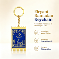 Porte-clés promotionnel écologique en alliage de zinc, tapis de prière islamique, émail dur et doux, mosquée/masjid, souvenir musulman, logo personnalisé, livraison rapide