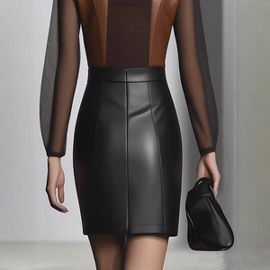 <span class=keywords><strong>Jupe</strong></span> élégante <span class=keywords><strong>en</strong></span> <span class=keywords><strong>cuir</strong></span> <span class=keywords><strong>véritable</strong></span> taille haute pour femme, style élégant, extensible, écologique, pour tenues décontractées - Product Image 3