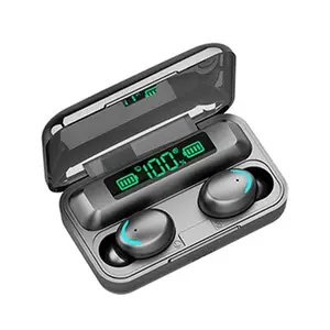 F9-5 earphone nirkabel TWS Bluetooth 5.0 IPX7 Earbus kendali sentuh tahan air dengan tampilan baterai LED