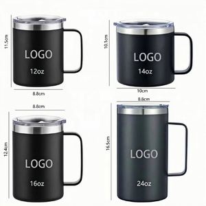 Tasses à café personnalisées avec logo, 12 oz, avec poignée, gobelet isotherme à double paroi, bouteilles d'eau noires avec revêtement en poudre pour le camping - Product Image 2