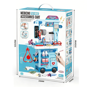 YS TOYS 80 pièces Chariot médical 2-en-1 avec caisse enregistreuse, effets lumineux et sonores, ensemble de jeu de <span class=keywords><strong>docteur</strong></span>, échographe lumineux à piles en PP - Product Image 3