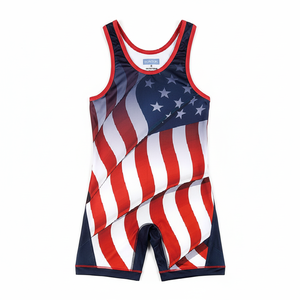 Vente en gros pas cher Drapeau américain Sublimation Singlet Hommes Pro Wrestling Youth Pro Wrestling Vêtements - Product Image 1