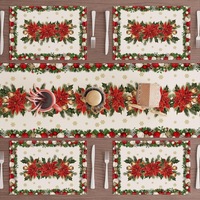 Nouveau set de table et dessous de plat en lin imprimé pour Noël, décoration simple pour la maison, modèle 55