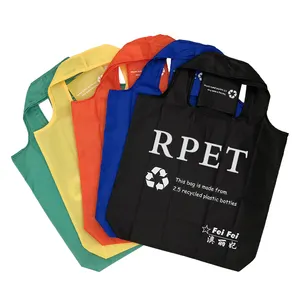 Custom Logo eco friendly RPET polyester market folding bag recycled foldable grocery shopping bag