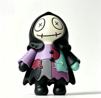 Figurine statique gothique en vinyle OEM, motif fantôme vaudou, patchwork multicolore, yeux brodés au point de croix, noir, vente en gros usine Chine