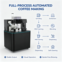 Robot à café entièrement automatisé à bras unique et conception ouverte, pour café fraîchement moulu, 24h/24 sans personnel