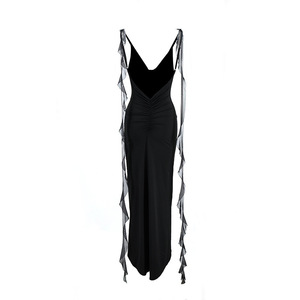 Sexy Spaghetti Strap Naked Back 3D Flower Vestido de mujer Elegante con cuello en V Falda larga Bodycon Strap Party Club Vestido de noche - Product Image 3