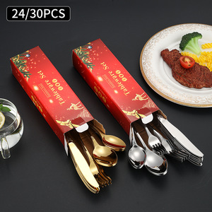Juego de Cubiertos de Acero Inoxidable Royal Court, 5 Piezas, Cuchillo, Tenedor, Cuchara, Plateado y Dorado, Estilo Occidental - Product Image 3