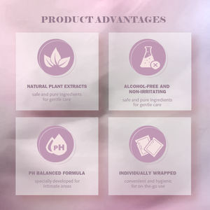 Lingettes féminines personnalisées d'hamamélis et d'hamamélis Lingettes féminines biodégradables pour soins intimes équilibrées en pH sans alcool Lingettes féminines naturelles - Product Image 6