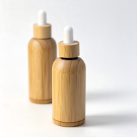 Flacon compte-gouttes en verre ambré enveloppé de bambou rechargeable pour huile essentielle, sérum, emballage cosmétique