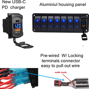 7 gang 12V/24V kỹ thuật số vôn kế kép USB-C QC3.0 + PD Rocker chuyển đổi bảng điều chỉnh - Product Image 3