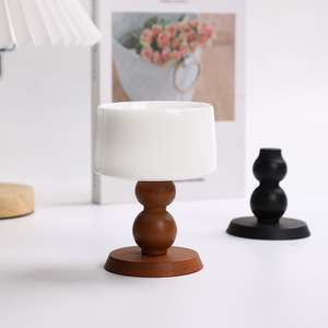 Plateau décoratif minimaliste en bois en forme de calebasse, 4 pièces, couleur caramel noir, design rond multifonctionnel - Product Image 3