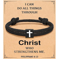 Bracelet en corde tressée à la vente chaude, vente en gros, créativité, bracelet de foi chrétienne avec croix, bijoux en acier inoxydable pour homme et femme, pour cadeau