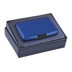 Porte-cartes de visite de style minimaliste, petit format, en aluminium bleu, métal et plastique, léger, avec fermeture à clip, portefeuille pratique en cuir - Product Image 3