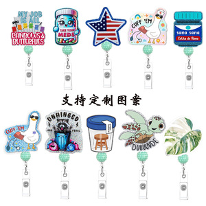 Badge d'identification rétractable pour infirmière, best-seller transfrontalier, avec perles vertes et strass, boucle à tirage facile et clip dorsal - Product Image 1