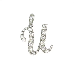 Pendentif lettre W en or blanc 18 carats, finition polie avec diamants étincelants de 0,457 ct, 1,28 g, bijoux fins de luxe pour femmes - Product Image 1