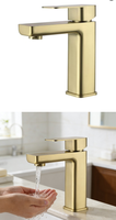 Nouveau design de robinet de lavabo de salle de bain en or brossé, mitigeur monocommande à noyau en céramique, monotrou, eau chaude et froide