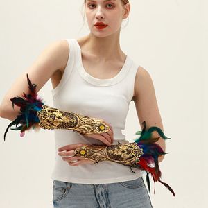 قفازات ريش للنساء دانتيل ذهبي ملابس طويلة واكسسوارات قفازات زي حفلات - Product Image 6