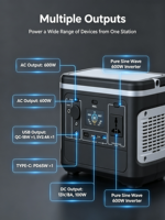 Station d'alimentation portable 600W à onde sinusoïdale pure, générateur solaire, batterie de secours LiFePO4, batterie externe, port RV
