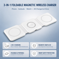 Chargeur sans fil magnétique pliable 3-en-1 15W pour smartphones compatibles Qi, pour iWatch, pour Airphone