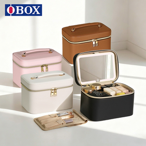 กระเป๋าเครื่องสำอาง OBOX พร้อมกระจก HD 3 <span class=keywords><strong>โทน</strong></span>สี สำหรับผู้ที่ชื่นชอบการ<span class=keywords><strong>แต่งหน้า</strong></span>  กระเป๋าขนาดใหญ่สำหรับการเดินทางช่วงสุดสัปดาห์ - Product Image 5