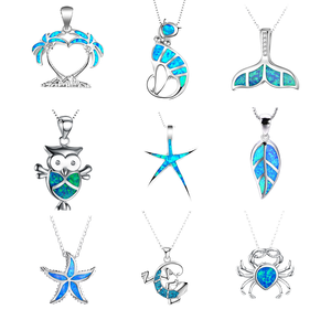 Collier pendentif tortue de <span class=keywords><strong>mer</strong></span> en opale bleue géométrique, plaqué argent, tendance, pour cadeau, fiançailles, femme, alliage, animal, plage - Product Image 4