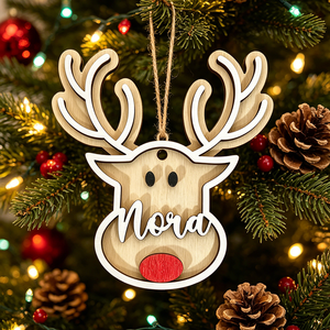 Decorazione Natalizia Personalizzata a Forma di Renna 3D con <span class=keywords><strong>Nome</strong></span> Inciso al Laser, Naso Rosso, Ornamento per Albero di Natale, Vendita all'Ingrosso - Product Image 1
