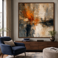 Peinture à l'huile abstraite orange vintage peinte à la main, texture beige et noire, art mural sur toile pour la décoration de hôtels de luxe, bureaux et salons