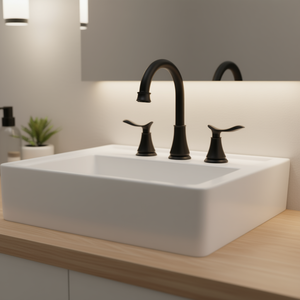 Grifo de lavabo de baño de 2 manijas, negro mate, de montaje en cubierta de 3 orificios, construcción de latón, estilo tradicional - Product Image 2