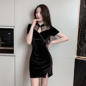 Women's Vintage <strong>Winter</strong> Cheongsam <strong>Dress</strong> High Waist Slim Fit Hip Hugging Sexy Short <strong>Dress</strong> For Nightclub Staff <strong>Work</strong> Uniform - Product Image 4