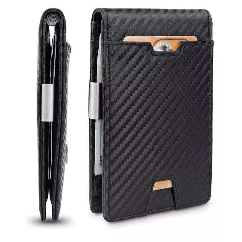 Роскошный тонкий кошелек для кредитных карт Rfid из натуральной кожи тонкий умный металлический зажим для денег Лидер продаж Amazon кожаный кошелек для мужчин