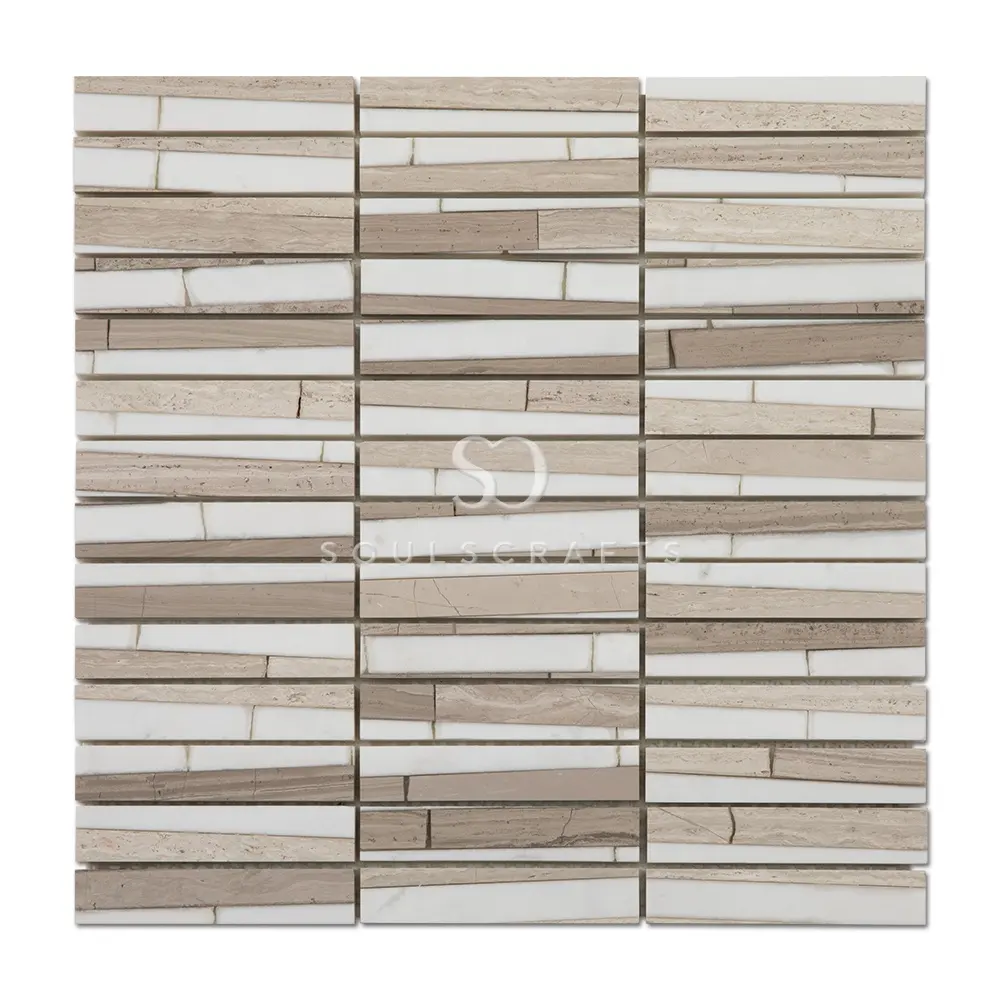 Soulscraft Thassos Marmor Weiß Mixed Holz licht Korn Streifen Mosaik für Wand