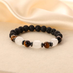 Toptan el yapımı karışık taş kaplan gözü boncuk streç bilezik şifa doğal taş kare boncuklu bilezikler - Product Image 6