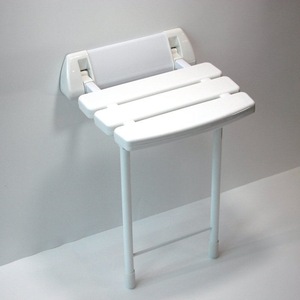 Wall-mounted Chair White Metal <b>Folding</b> Bathroom <b>Stool</b> With Reinforced Legs For Safety Use - Product Image 1
