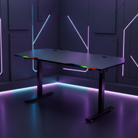 Bureau debout électrique extensible en métal Aor Esports avec LED et surface en bois, modèle GTX-3 pour les joueurs - Vente flash