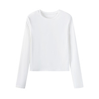 Nouveau T-shirt tendance automne 2024 pour femmes, style européen et américain, haut uni à col rond et manches longues