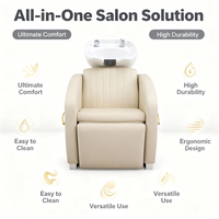 Chaise de lavage de cheveux moderne réglable avec revêtement en cuir PU et lavabo en céramique, design étanche pour salon de coiffure et spa commercial