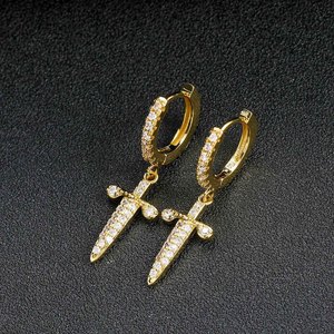 Pendientes de Espada BES Estilo <span class=keywords><strong>Rock</strong></span> N Roll, Diseño de Hoja Afilada, Microincrustaciones de Circonita Cúbica, Joyería Punk Rebelde Hip Hop para Hombre y Mujer, de Fábrica - Product Image 1