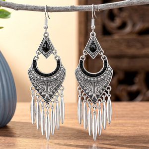 Tassel Drop <b>Earrings</b> Tibetan <b>Silver</b> Crystal Rhinestone Women's Party Boho Style <b>Long</b> Ethnic Jewelry - Product Image 1