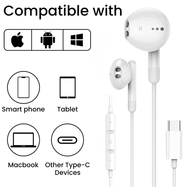 2026 New Design USB C Headphones Digital DAC Chip In-ear Wired Earbuds Noise Cancelling Stereo Headset for Android Phones