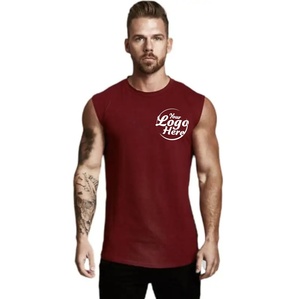 Gilet de fitness personnalisé pour hommes, t-shirt sans manches en pur coton, plaque légère, couleur unie, sports d'été, tricoté, coupe surdimensionnée - Product Image 3