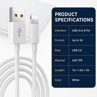 Câble de charge et de données USB-A vers 8 broches 3A en TPE souple 1M 1.5M 2M – En stock – Fournisseur en gros