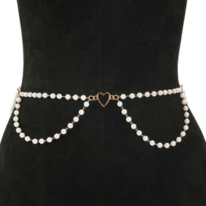 Chaîne de taille en perles d'imitation style européen et américain, chaîne de corps tendance pour femme, ornement décoratif en métal pour soirée - Product Image 2