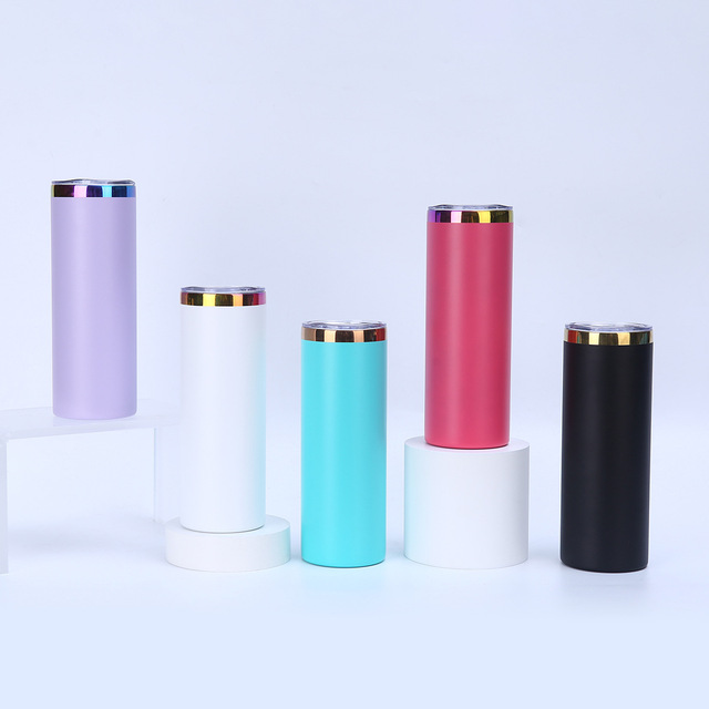 20oz Laser Engraved Gold Plated Stainless Steel Straight Skinny Tumbler Cup Powder Coated Black & White for Travel