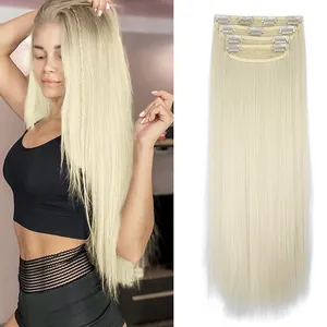 Long Straight Hair Extensions Synthetic Heat Resistant Fiber 20 inch Clip in Hair Extensions for Women Daily Use