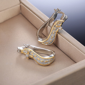 Orecchini a Cerchio in Argento 925 con Placcatura in Oro 22k e Cristalli Strass, Gioielli di Lusso da Donna per Feste - Product Image 1