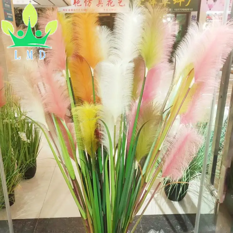 3 têtes Artificielle Herbe de La Pampa Fleurs Branches Longues Faux Roseau Queue du Chien Plantes D'herbe pour La Décoration De Mariage À La Maison